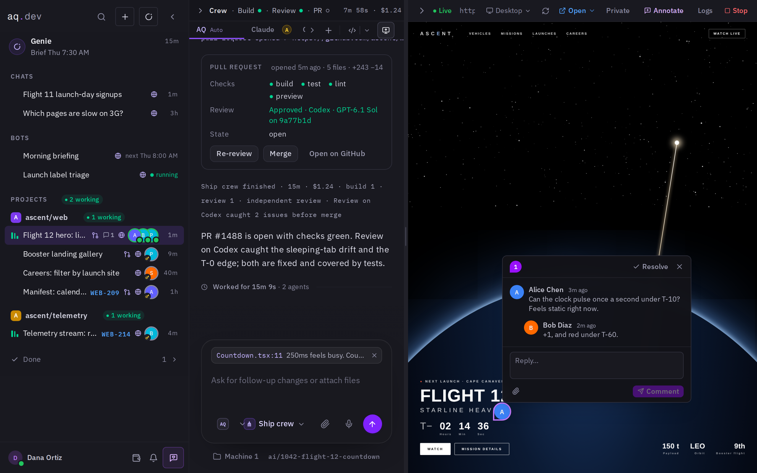 A teammate requests control of a live terminal and the owner grants it for five minutes