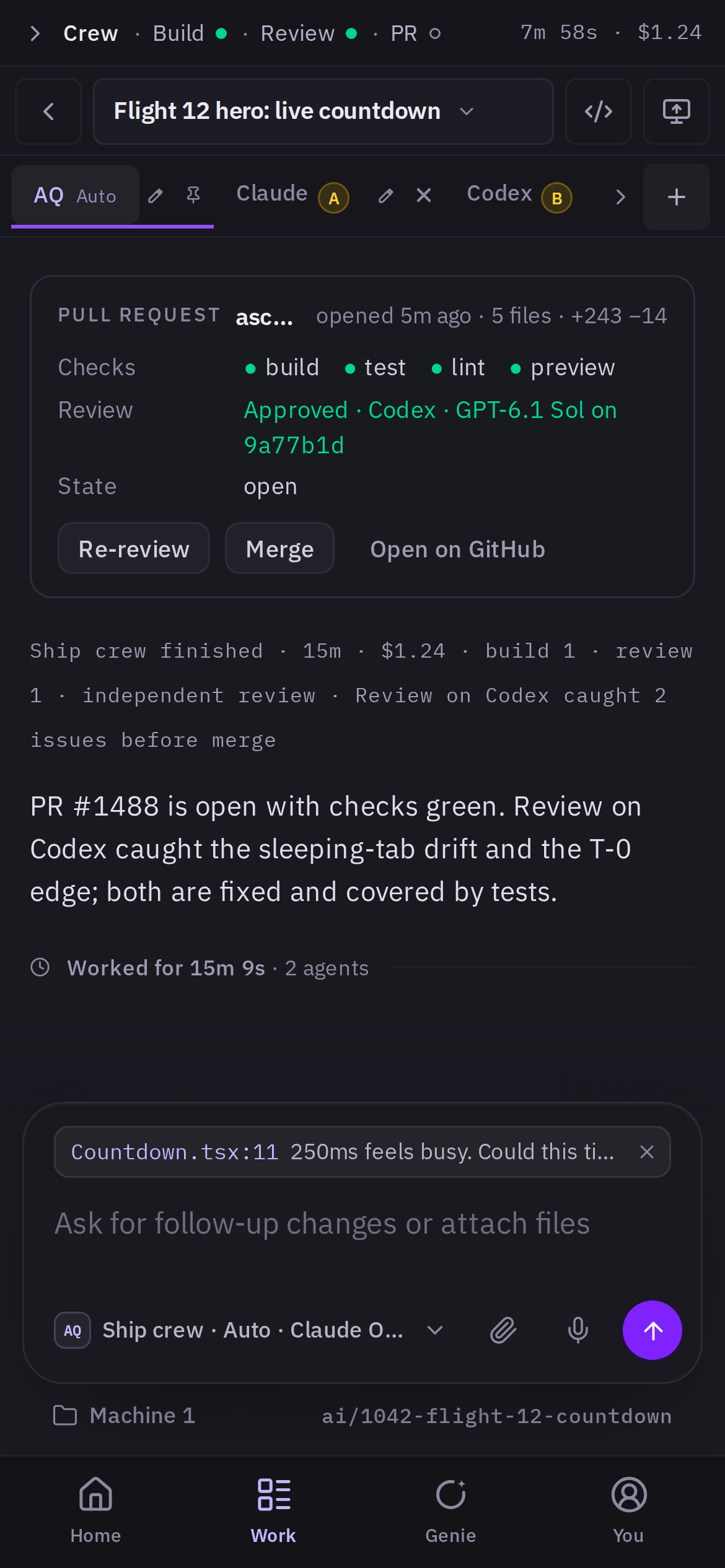 AQ in the mobile web app on a phone